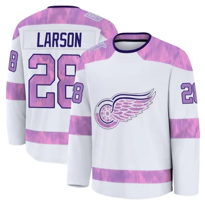 Men's Reed Larson Detroit Red Wings 2024 Hockey Fights Cancer Practice Jersey - White Premium