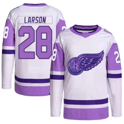 Men's Reed Larson Detroit Red Wings Hockey Fights Cancer Primegreen Jersey - White/Purple Authentic