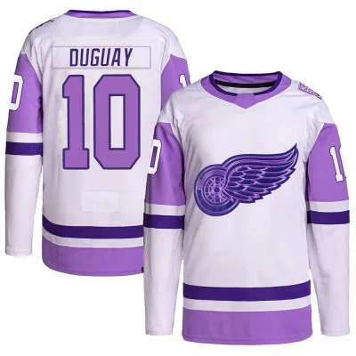 Men's Ron Duguay Detroit Red Wings Hockey Fights Cancer Primegreen Jersey - White/Purple Authentic