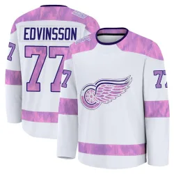 Men's Simon Edvinsson Detroit Red Wings 2024 Hockey Fights Cancer Practice Jersey - White Premium