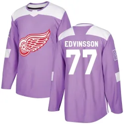 Men's Simon Edvinsson Detroit Red Wings Hockey Fights Cancer Practice Jersey - Purple Authentic
