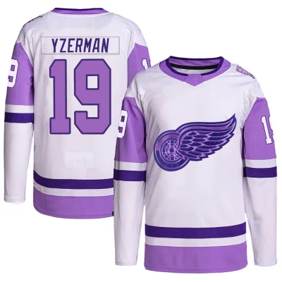 Men's Steve Yzerman Detroit Red Wings Hockey Fights Cancer Primegreen Jersey - White/Purple Authentic