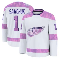 Men's Terry Sawchuk Detroit Red Wings 2024 Hockey Fights Cancer Practice Jersey - White Premium