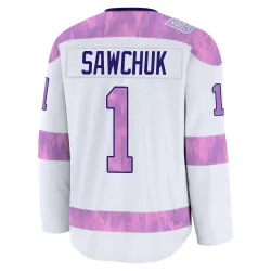 Men's Terry Sawchuk Detroit Red Wings 2024 Hockey Fights Cancer Practice Jersey - White Premium