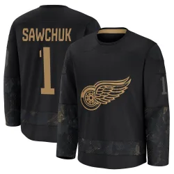 Men's Terry Sawchuk Detroit Red Wings 2024 Military Appreciation Practice Jersey - Black Premium