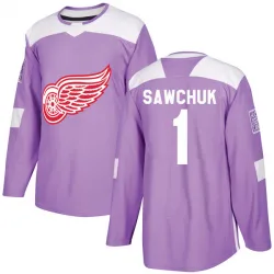 Men's Terry Sawchuk Detroit Red Wings Hockey Fights Cancer Practice Jersey - Purple Authentic