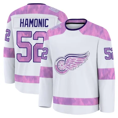 Men's Travis Hamonic Detroit Red Wings 2024 Hockey Fights Cancer Practice Jersey - White Premium