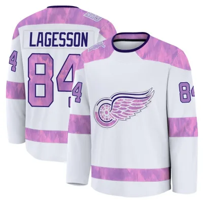 Men's William Lagesson Detroit Red Wings 2024 Hockey Fights Cancer Practice Jersey - White Premium