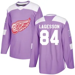 Men's William Lagesson Detroit Red Wings Hockey Fights Cancer Practice Jersey - Purple Authentic