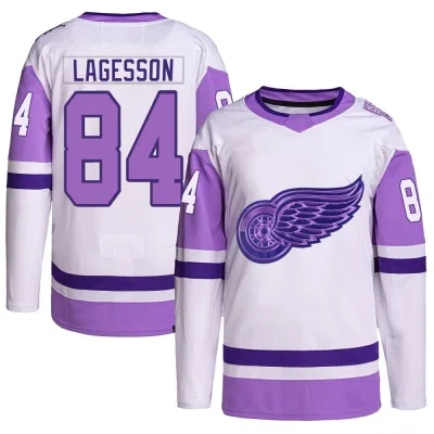 Men's William Lagesson Detroit Red Wings Hockey Fights Cancer Primegreen Jersey - White/Purple Authentic