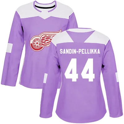 Women's Axel Sandin-Pellikka Detroit Red Wings Hockey Fights Cancer Practice Jersey - Purple Authentic