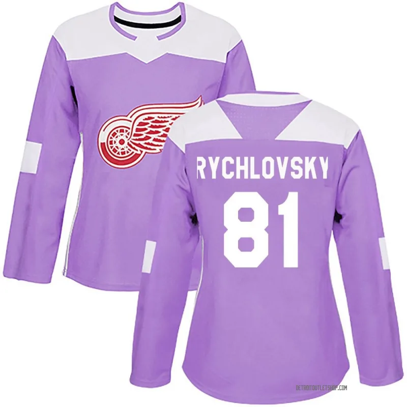 Women's Jakub Rychlovsky Detroit Red Wings Hockey Fights Cancer Practice Jersey - Purple Authentic