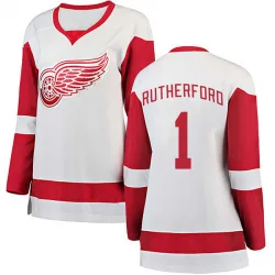 Women's Jim Rutherford Detroit Red Wings Away Jersey - White Breakaway