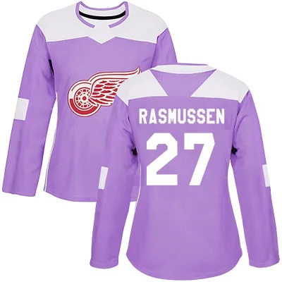 Women's Michael Rasmussen Detroit Red Wings Hockey Fights Cancer Practice Jersey - Purple Authentic