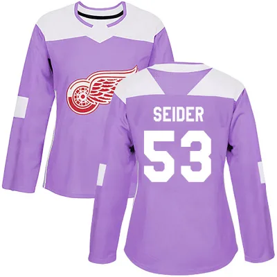Women's Moritz Seider Detroit Red Wings Hockey Fights Cancer Practice Jersey - Purple Authentic