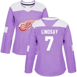 Women's Ted Lindsay Detroit Red Wings Hockey Fights Cancer Practice Jersey - Purple Authentic