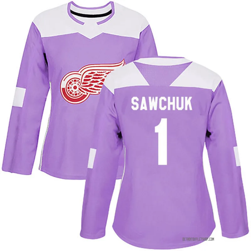 Women's Terry Sawchuk Detroit Red Wings Hockey Fights Cancer Practice Jersey - Purple Authentic