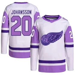 Youth Albert Johansson Detroit Red Wings Hockey Fights Cancer Primegreen Jersey - White/Purple Authentic