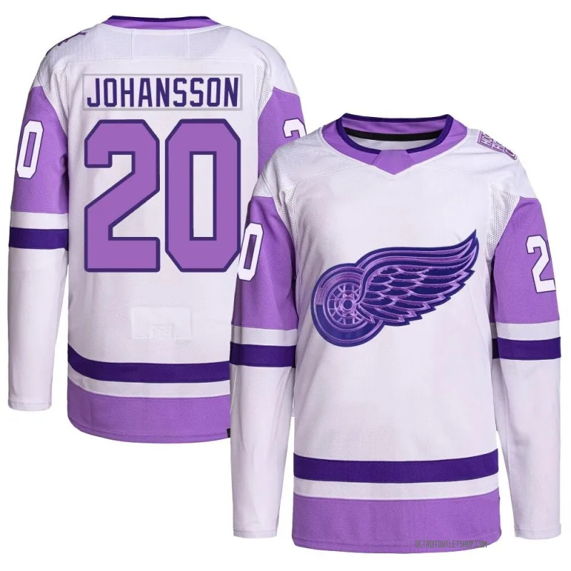 Youth Albert Johansson Detroit Red Wings Hockey Fights Cancer Primegreen Jersey - White/Purple Authentic