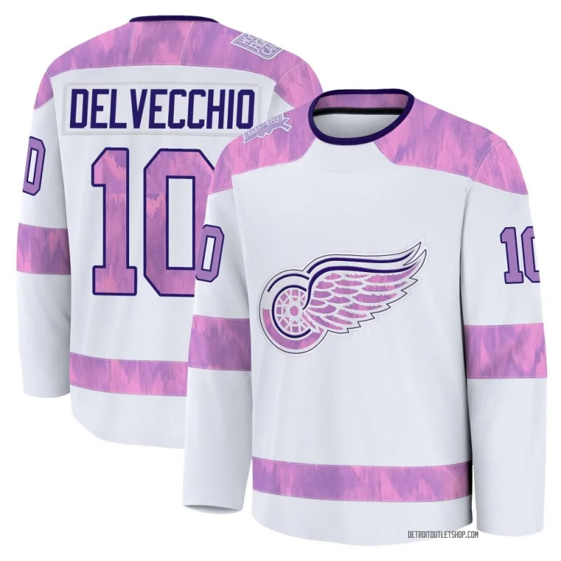 Youth Alex Delvecchio Detroit Red Wings 2024 Hockey Fights Cancer Practice Jersey - White Premium