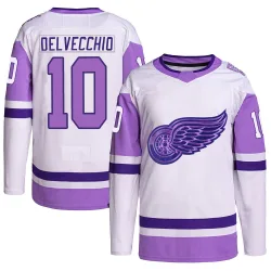 Youth Alex Delvecchio Detroit Red Wings Hockey Fights Cancer Primegreen Jersey - White/Purple Authentic