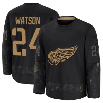 Youth Austin Watson Detroit Red Wings 2024 Military Appreciation Practice Jersey - Black Premium