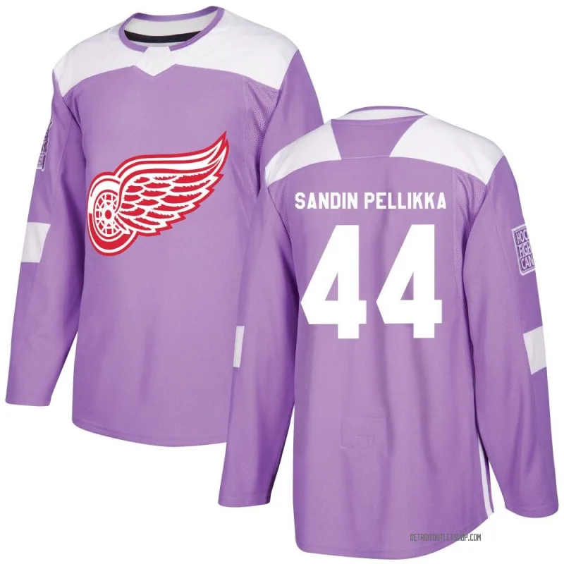 Youth Axel Sandin Pellikka Detroit Red Wings Hockey Fights Cancer Practice Jersey - Purple Authentic