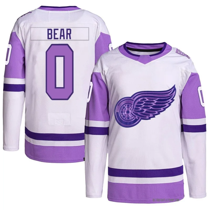 Youth Carter Bear Detroit Red Wings Hockey Fights Cancer Primegreen Jersey - White/Purple Authentic