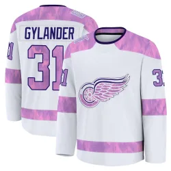 Youth Carter Gylander Detroit Red Wings 2024 Hockey Fights Cancer Practice Jersey - White Premium
