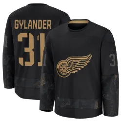 Youth Carter Gylander Detroit Red Wings 2024 Military Appreciation Practice Jersey - Black Premium