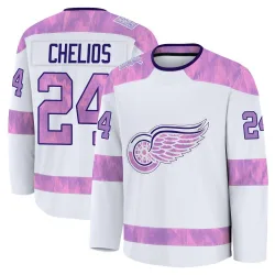 Youth Chris Chelios Detroit Red Wings 2024 Hockey Fights Cancer Practice Jersey - White Premium