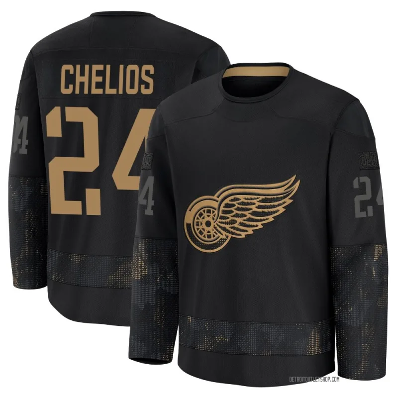 Youth Chris Chelios Detroit Red Wings 2024 Military Appreciation Practice Jersey - Black Premium
