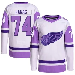 Youth Cross Hanas Detroit Red Wings Hockey Fights Cancer Primegreen Jersey - White/Purple Authentic