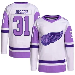 Youth Curtis Joseph Detroit Red Wings Hockey Fights Cancer Primegreen Jersey - White/Purple Authentic