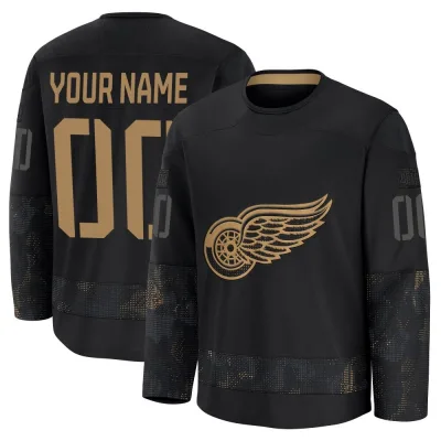 Youth Custom Detroit Red Wings 2024 Military Appreciation Practice Jersey - Black Premium