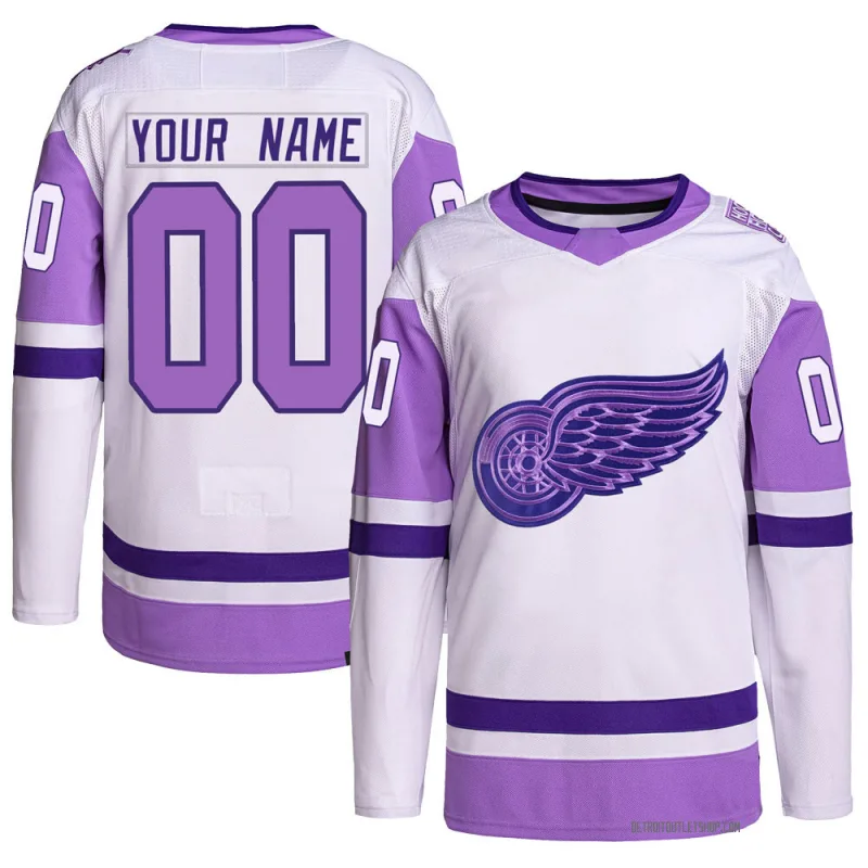 Youth Custom Detroit Red Wings Hockey Fights Cancer Primegreen Jersey - White/Purple Authentic