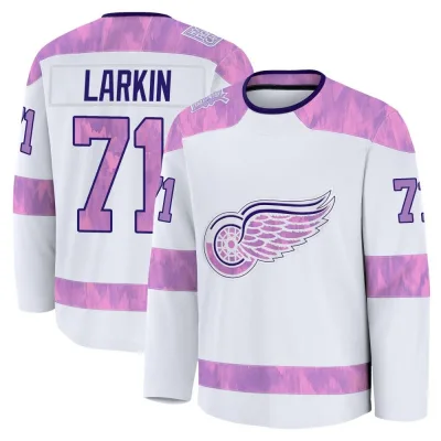 Youth Dylan Larkin Detroit Red Wings 2024 Hockey Fights Cancer Practice Jersey - White Premium