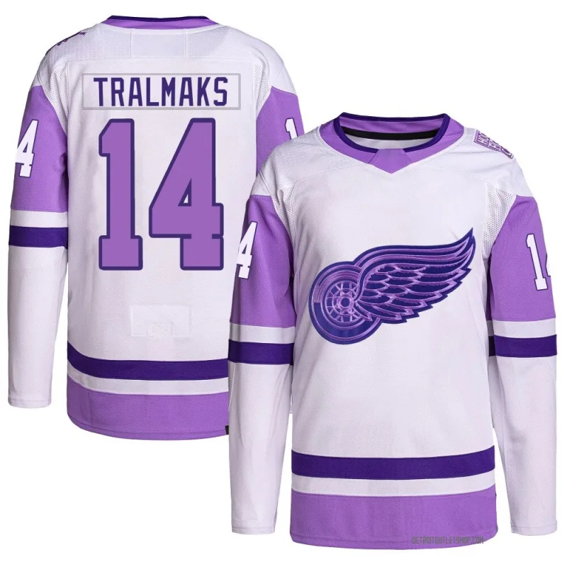 Youth Eduards Tralmaks Detroit Red Wings Hockey Fights Cancer Primegreen Jersey - White/Purple Authentic