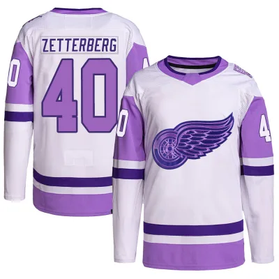 Youth Henrik Zetterberg Detroit Red Wings Hockey Fights Cancer Primegreen Jersey - White/Purple Authentic