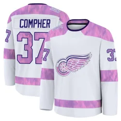 Youth J.T. Compher Detroit Red Wings 2024 Hockey Fights Cancer Practice Jersey - White Premium