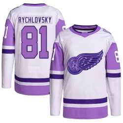 Youth Jakub Rychlovsky Detroit Red Wings Hockey Fights Cancer Primegreen Jersey - White/Purple Authentic