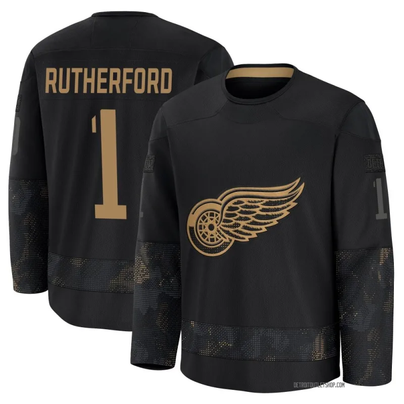 Youth Jim Rutherford Detroit Red Wings 2024 Military Appreciation Practice Jersey - Black Premium
