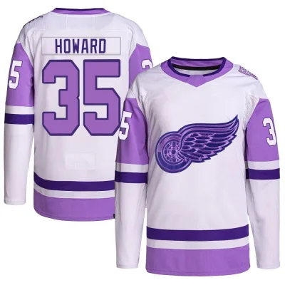 Youth Jimmy Howard Detroit Red Wings Hockey Fights Cancer Primegreen Jersey - White/Purple Authentic