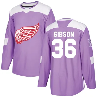 Youth John Gibson Detroit Red Wings Hockey Fights Cancer Practice Jersey - Purple Authentic