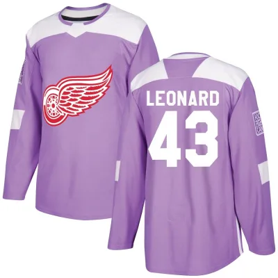 Youth John Leonard Detroit Red Wings Hockey Fights Cancer Practice Jersey - Purple Authentic