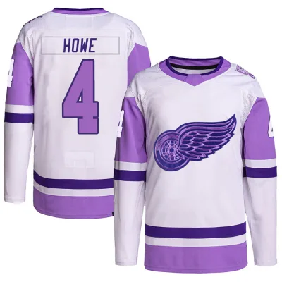 Youth Mark Howe Detroit Red Wings Hockey Fights Cancer Primegreen Jersey - White/Purple Authentic