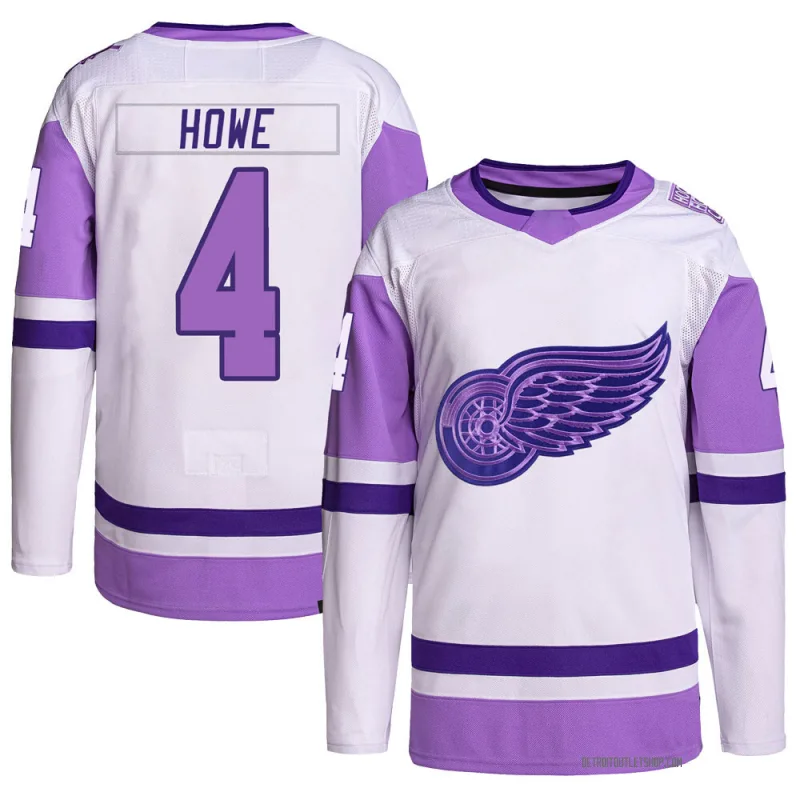 Youth Mark Howe Detroit Red Wings Hockey Fights Cancer Primegreen Jersey - White/Purple Authentic