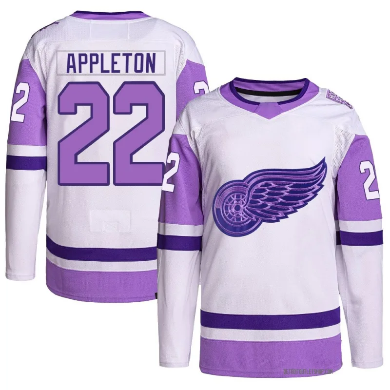 Youth Mason Appleton Detroit Red Wings Hockey Fights Cancer Primegreen Jersey - White/Purple Authentic