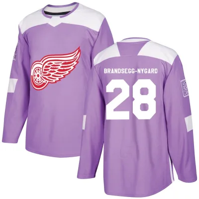 Youth Michael Brandsegg-Nygård Detroit Red Wings Michael Brandsegg-Nygard Hockey Fights Cancer Practice Jersey - Purple Authenti