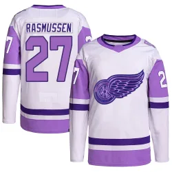 Youth Michael Rasmussen Detroit Red Wings Hockey Fights Cancer Primegreen Jersey - White/Purple Authentic